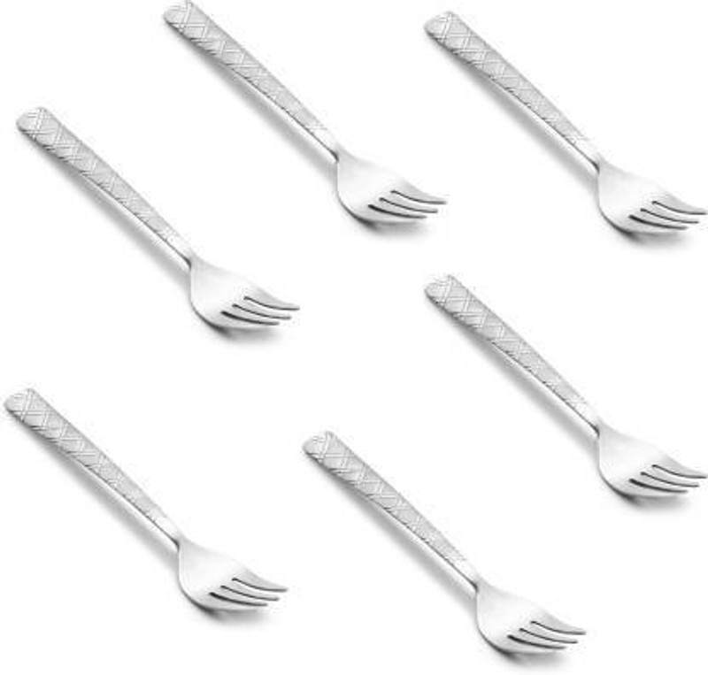 FORTUNE BLU 6 Pieces Desert Fork with Polka Handle design Stainless Steel Dessert Fork Set (Pack of 6, Silver) Stainless Steel Serving Fork Set(Pack of 6)