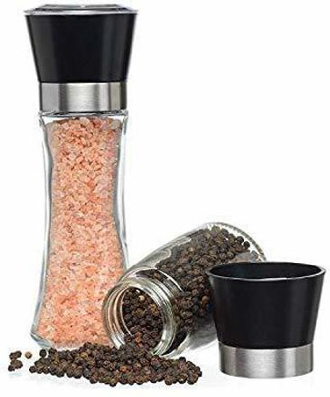 varahry Stainless Steel Salt and Pepper Crusher - Salt and Pepper Shakers with Adjustable Coarseness by Ceramic Rotor - Tall Glass Salt and Pepper Shakers - Pepper Mill & Salt Glass Traditional Pepper Mill(Multicolor, Pack of 1)