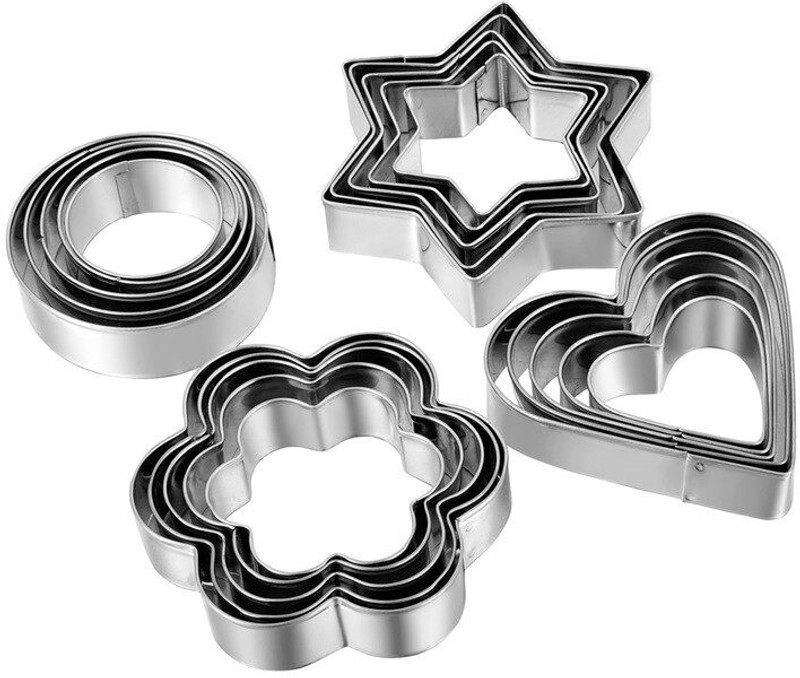 JAMBOREE 12pcs / set Stainless Steel Biscuit Cookie DIY Mold Heart Star Flower Round Shape Baking Mold Tools Fruits Mold Cookie Cutter(Pack of 12)