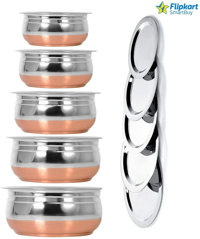 Flipkart SmartBuy Stainless Steel bowl set for 5 pcs serving Handi/tableware/storage containers/bakeware/ dinner set/ kitchen set steel item for home appliances and kitchen serving cooking combo set storage container copper handi /URLI set fruit and salad bowl Cookware set 5 pcs Stainless Steel Serv