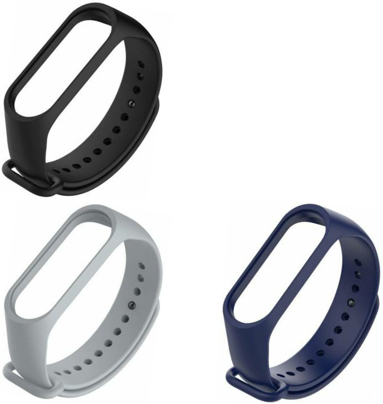 HEQA xiaomi Mi band 3 and band 4 soft silicone strap belt wristband ( combo pack of 3 straps) Smart Band Strap(Black, Grey, Green)