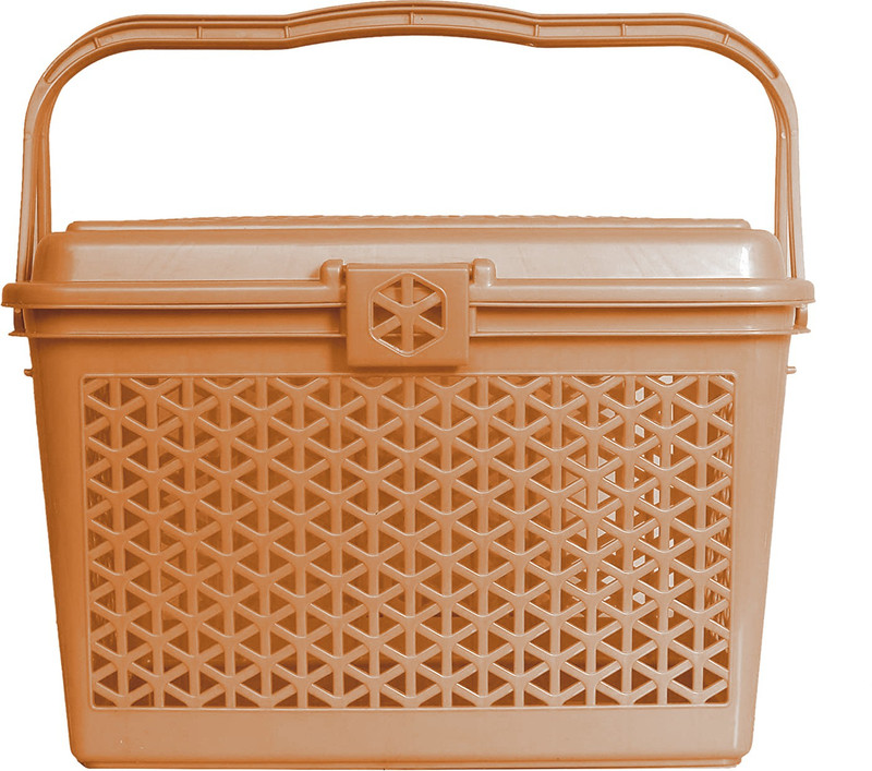 KUBER INDUSTRIES Plastic Plastic Trendy Shopping Storage Basket with Handles - Big Bin for Shower, Closet, Kitchen, Garden, Bathroom, Toys (Light Brown)-HS_38_KUBMART21158 Storage Basket(Pack of 1)