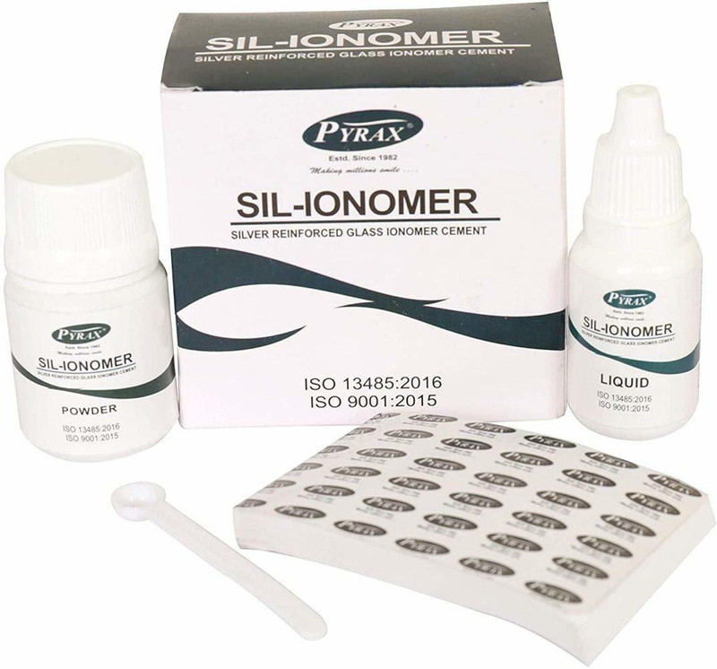 pyrax SIL-IONOMER Dental Cement Silver Reinforced Glass ionomer Cement Teeth Whitening liquid(10 ml)
