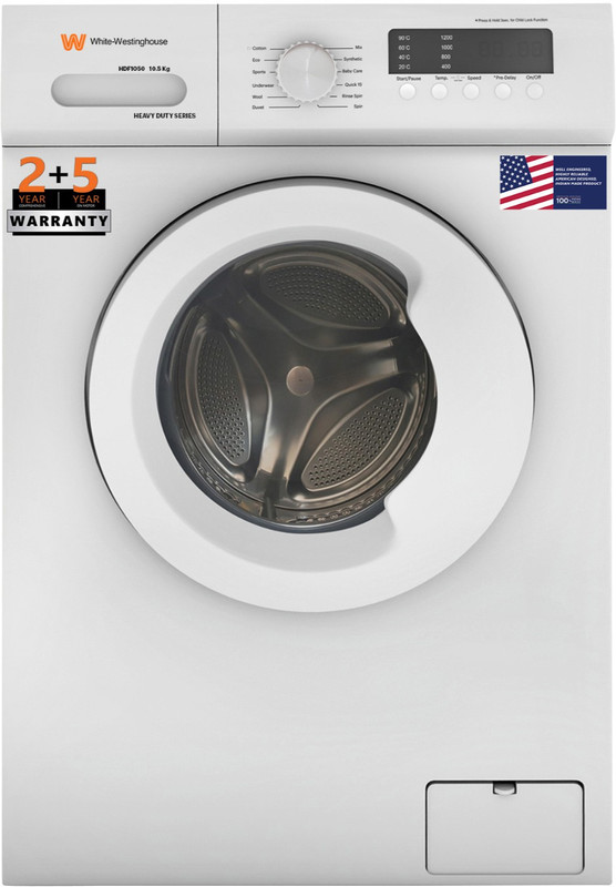 White Westinghouse (Trademark by Electrolux) 10.5 kg Fully Automatic Front Load Washing Machine with In-built Heater White(HDF1050)