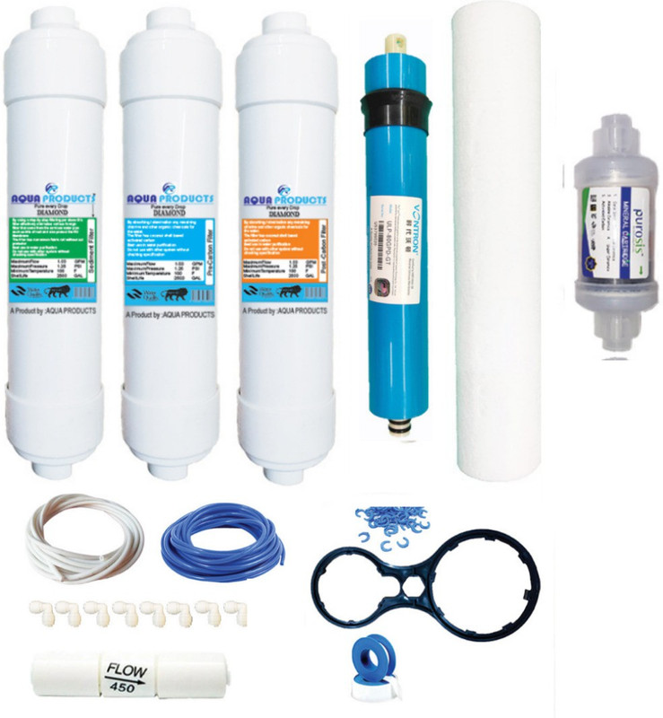 BAREEZÉ PURE Complete RO service filter kit of 80 GPD HI TDS (2000) Hi FLow Membrane, Mineral, Inline and with All accessories (Suitable For all water purifier) Solid Filter Cartridge(0.5, Pack of 19)