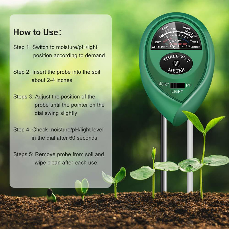 PRIMI Soil Test Kit, 3-in-1 Soil Tester pH Moisture Meter Plant Water Light Tester Testing Kits for Garden Plants All-in-One Analog Moisture Measurer(13 mm)