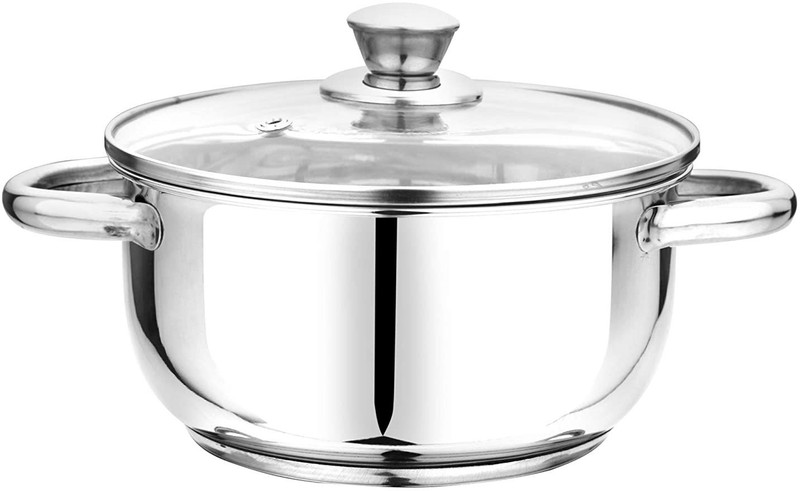 RBGIIT Tri Ply Bottom Cookware Breman Sauce Pot With Glass Lid Handi 1 L with Lid(Stainless Steel, Copper)