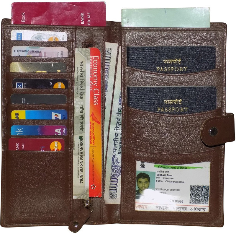 Kan Brown Premium Quality Leather Cheque Book Pouch/Passport Holder For Men and Women(Brown)