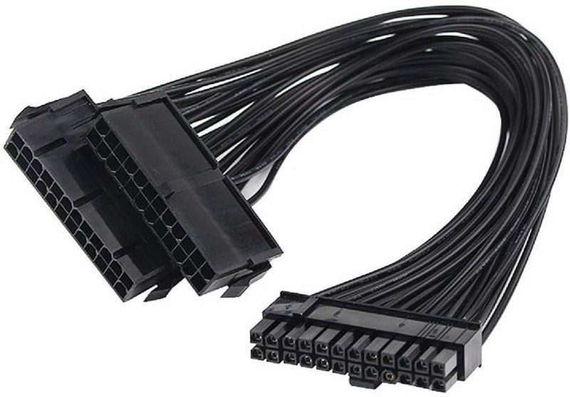 LipiWorld  TV-out Cable 24 Pin Dual PSU Power Supply Splitter Extension Synchronizer Adapter Male to Female ATX Motherboard Cable for Mining(Black, For Computer)