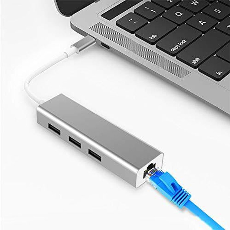 microware USB 3.1 Type C to RJ45 Hub 10/100Mbps Ethernet USB 2.0 Network Card LAN Adapter. Type C to 3 Port USB 2.0 to LAN Adapter Wired Ethernet Lan Adapter compatible with Mac(100 Mbps)