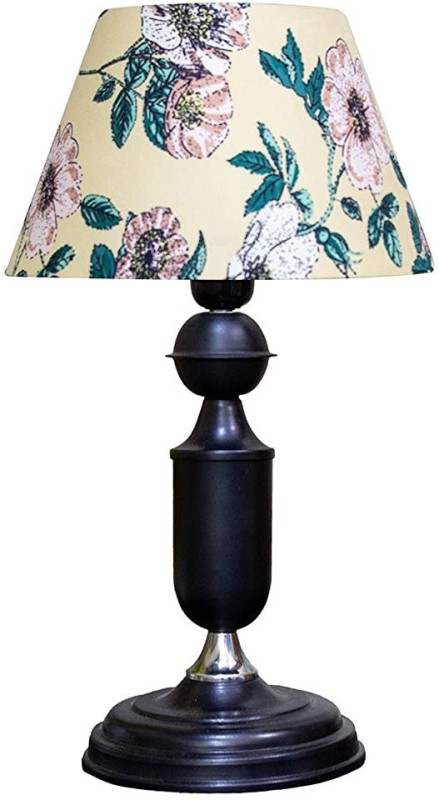 Aswal Handicraft Black Metal Base with Yellow Floral print Rayon Fabric Table Lamp Night Light for Bedroom, Decoration Bedside Living Room, Hall Lighting, Home Decor Table Lamp(53 cm, Beige)