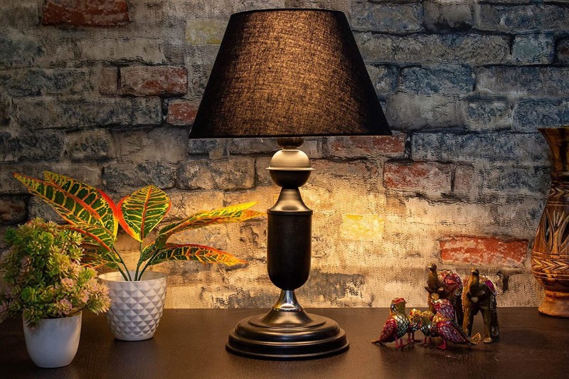 Aswal Handicraft Black Metal Base with Black Cotton Fabric Shade Table Lamp Night Light for Bedroom, Decoration Bedside Living Room, Hall Lighting, Home Decor Table Lamp(53 cm, Black)