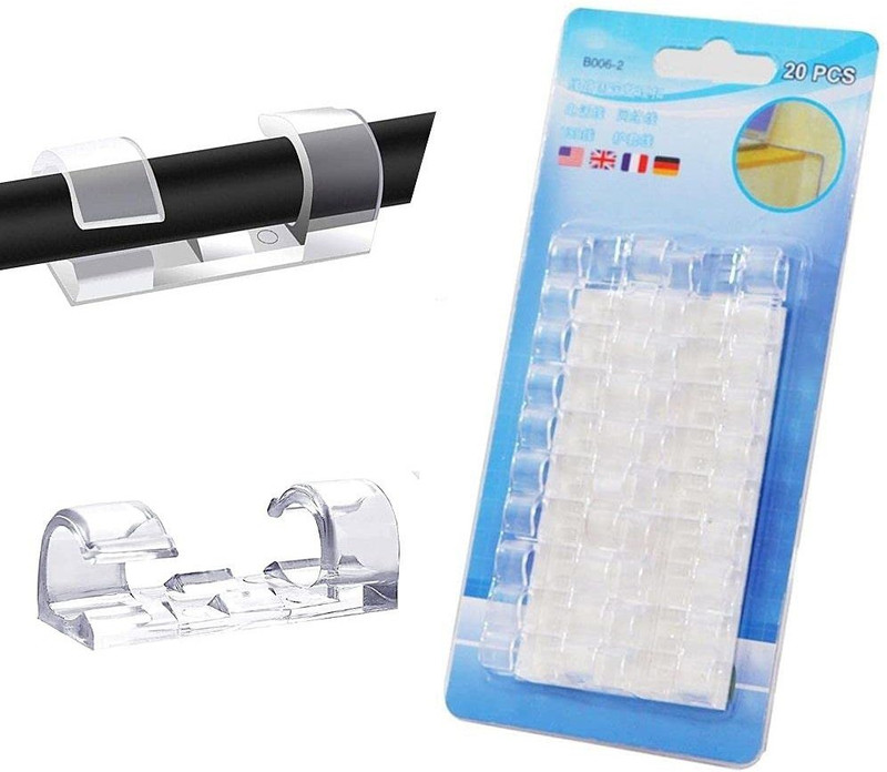 Wengvo Self-Adhesive Multipurpose Cable Clips Desk Organizer Drop Wire Holder Cord Management for TV, Charger, Home, Wall, Desk Cable Protector(White)