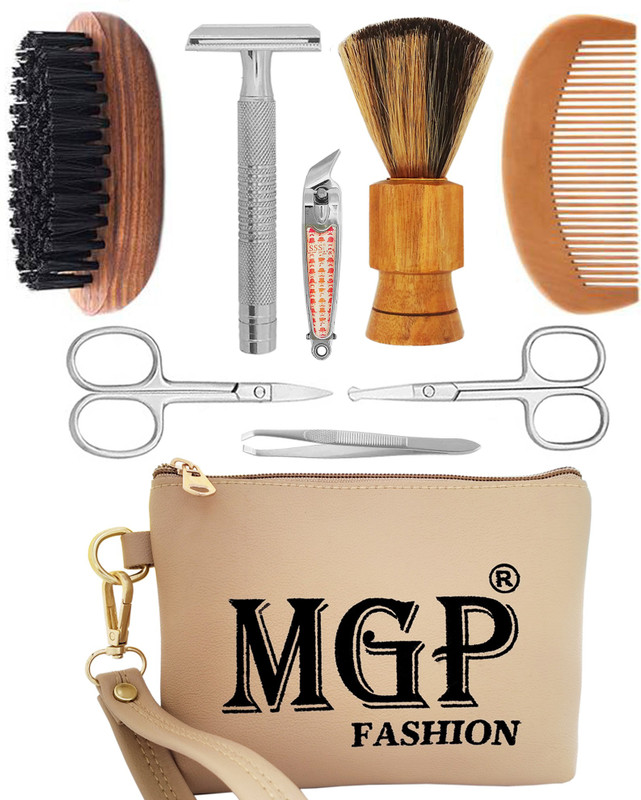 MGP FASHION Wood Comb for Beard Styling & Beard Care Safety Razor Beard Shaver Cut-Free ,(9 Items in the set)