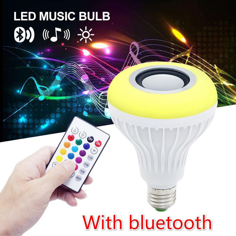 TECHEL Latest Led Bulb With Bluetooth Speaker Music Light Bulb B22 LED White + RGB Light Ball Bulb Bluetooth Bulb Light Bluetooth Control Smart Music Playing Audio Bluetooth Speaker With Remote Control MP3 player Color Changing Speaker Colorful Lamp With Remote Control For Home, Bedroom, Living Room