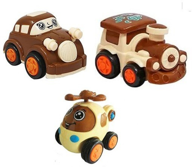 K A Enterprises Combo Set of 3 Friction Powered Push and Go Toys - Car, Helicopter and Mini-Train Engine Toys for Toddlers, Baby, Kids, Child, Girls Pack of 3 Toys (3 Piece)(mullticolor, Pack of: 3)