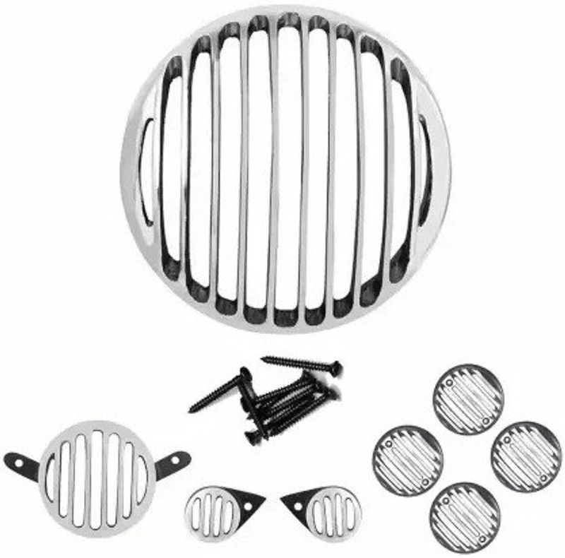 Bullkartzone BULLET-HEAD-LIGHT-GIRIL Bike Headlight Grill For Royal Enfield Bikes(Silver, Black) Bike Headlight Grill(Black, Silver)