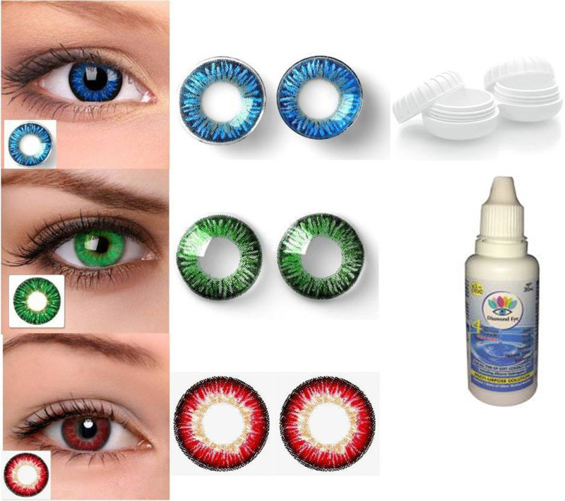 Color Style Dark Blue, Dark Green and Red Colored Contact Lens 6(6 ml)
