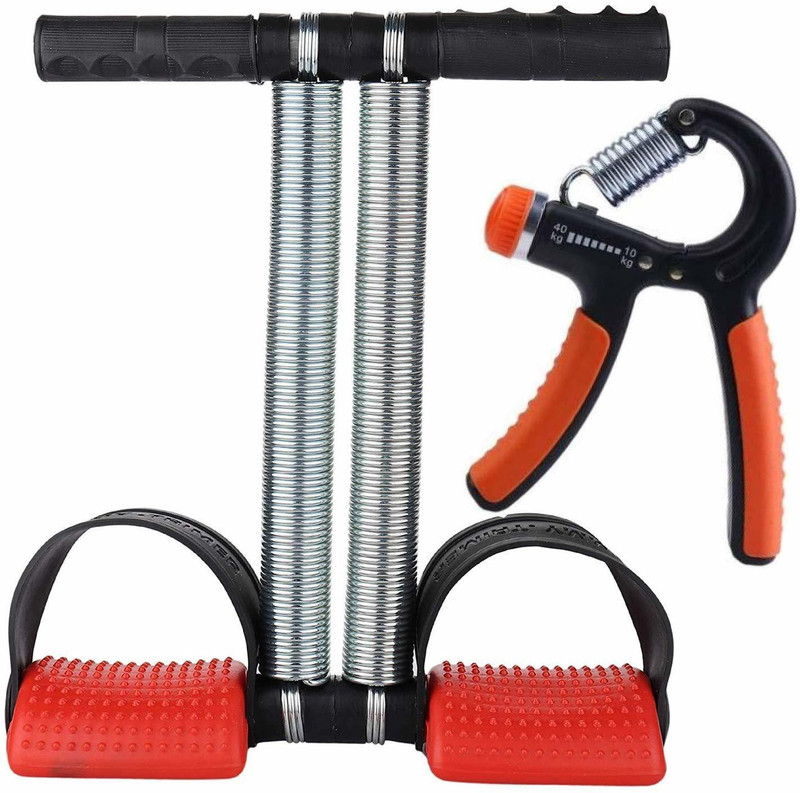 Fitnesstricks SPORTS Double Spring Tummy Trimmer with Adjustable Hand Gripper Combo for Men/Women Fitness Accessory Kit Kit