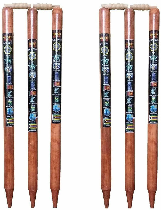 MSOB Sunshine Sports Cricket Wooden Wicket Stumps with Bails (1 Pair wicket set)(Brown)