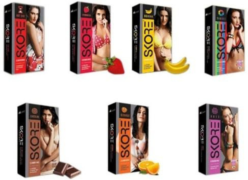 SKORE Flavoured Condoms Combo A Pack Of 10 Each Condom(Set of 7, 70 Sheets)