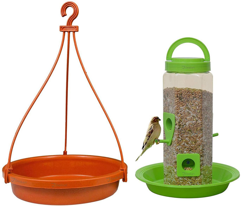 GENIYO Bird Food Feeder Tower and Bird Water Feeder Combo Set for Sparrow. Window Bird Feeder Bird Feeder(Orange, Green)