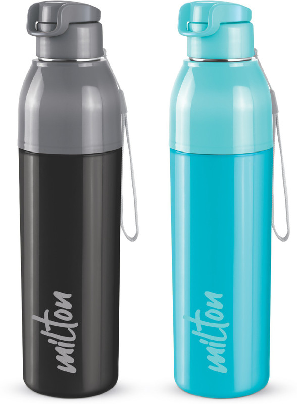MILTON Steel Convey 900 Insulated Inner Stainless Steel Water Bottle,Set of 2, Black,Cyan 630 ml Steel Flask(Pack of 2, Black, Blue)