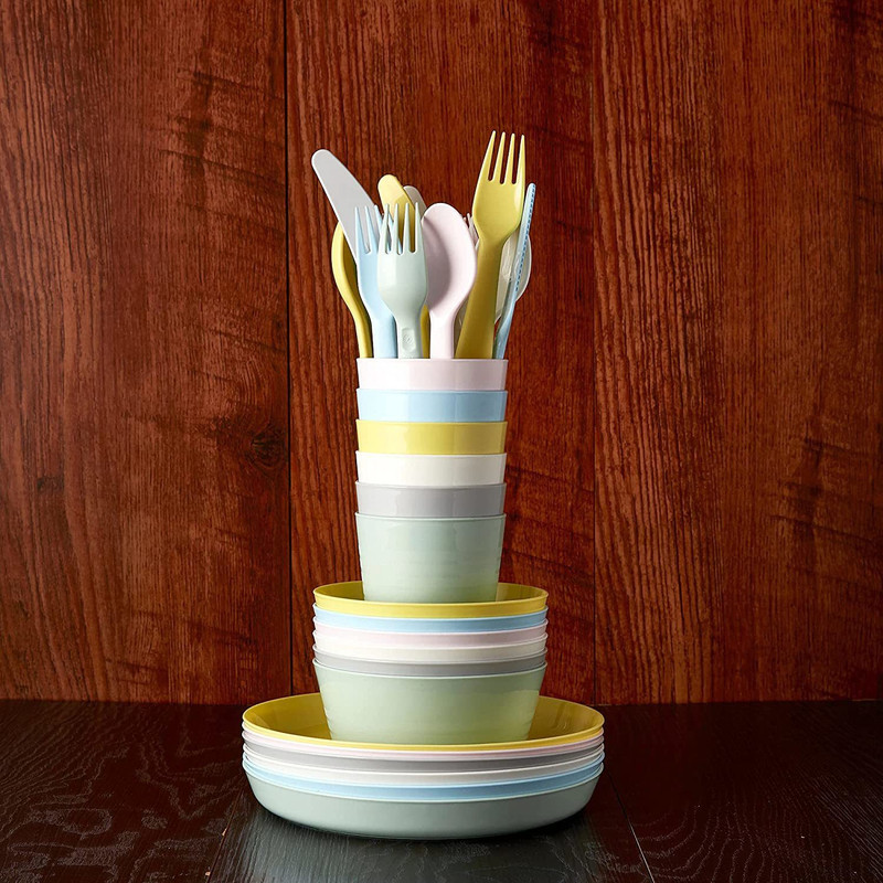 IKEA Polypropylene Serving Bowl Pack of 36, 18-piece cutlery set, 6 Bowls, 6 Glass(Mug), (19cm Plates 6)(Pack of 1, Multicolor)