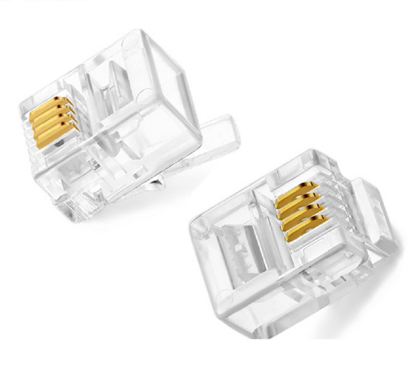 Tech-X 50pcs Telephone Plug 4 Pin RJ11 6P4C Modular Plug Telephone Phone Connector Crystal Head Plug Network Connector (6/4, Telephone Cord Connector Adapter Crimp) Four-core Cable RJ 11 Plug Wired Ethernet Lan Adapter compatible with Windows(1000 Mbps)