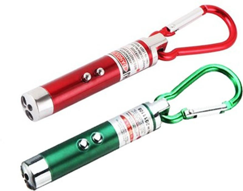 Afiya Enterprises 2 Pieces 3 In 1- LED Flashlight + Torch Keychain + Laser Pointer (650 nm, Green & Red) 2 pcs.(650 nm, Red)
