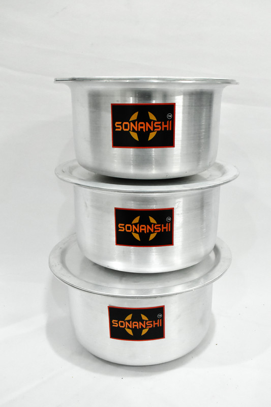 Sonanshi Pot 31.73 cm, 33.98 cm, 36.01 cm diameter 8 L, 10 L, 12 L capacity with Lid(Aluminium)