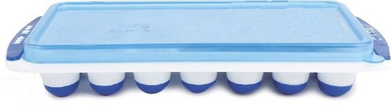 futurist world Ice Tray Easy Push Premium POP-Out Ice Cube Tray with Flexible Silicon Bottom and Over Lid Blue Silicone Ice Cube Tray (Pack of1) White, Blue Plastic Ice Cube Tray(Pack of1)