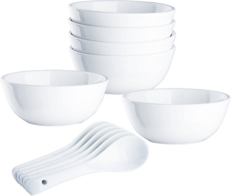 LAOPALA Opalware Soup Bowl Cosmo White Glass Soup Serving Bowl set with Spoon Microwave Dishwasher Safe - 330 ml Opalware Soup Bowl(Pack of 12, White)