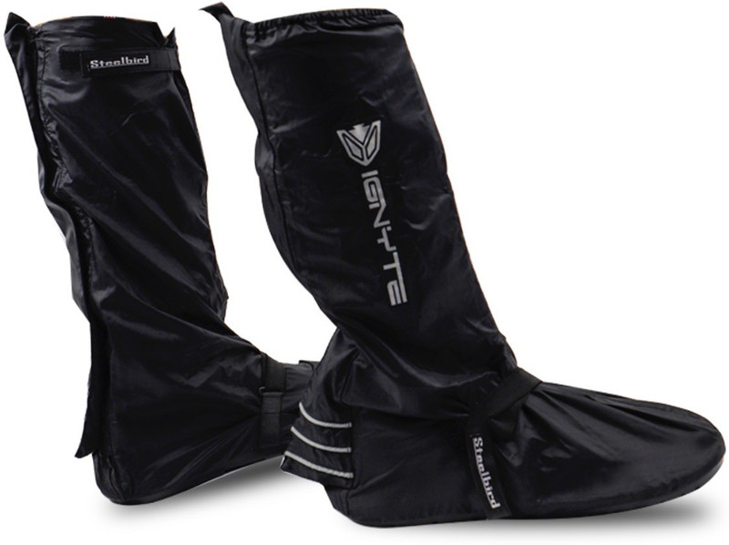 Steelbird Shoe Covers for Rider with Reflective Piping | Waterproof Non-slip Boots Covers Nylon Black Boots Shoe Cover(42-43 Pack of 1)