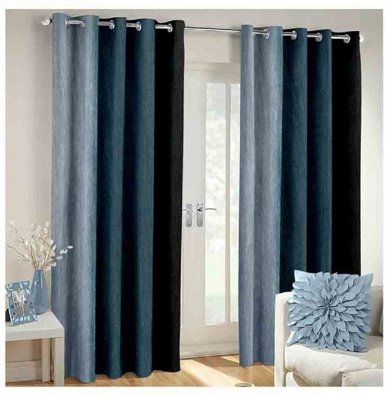 Panipat Textile Hub 274.32 cm (9 ft) Long Door Polyester Semi Transparent Curtain (Pack Of 2)(Black, Solid)