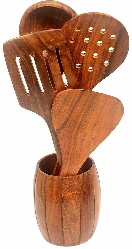 HomEnrich Wooden Cutlery Holder | Kitchen Spoon Rack | Spoon Stand | Cooking Spoon Jar Wooden Cutlery Set(Pack of 1)