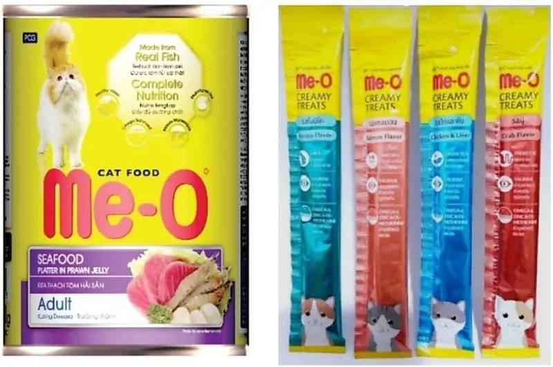 Me-O meo adult jelly treat combo of 5pcs by Footwear junction ( 1 meo adult can seafood 400gm)&(4 meo creamy treats 15g each in crab, salmon, bonito and chicken & liver flavour) Sea Food 0.46 kg (5x0.09 kg) Wet Adult, Senior Cat Food