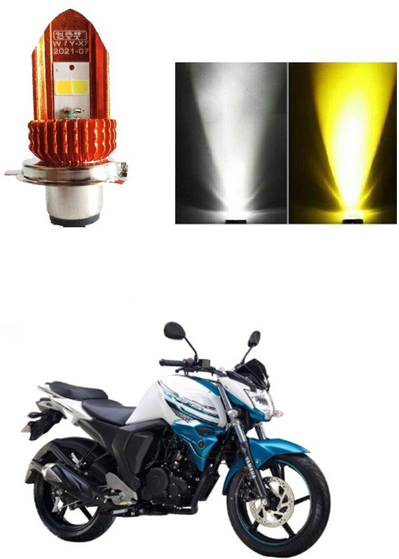 PRTEK Motorcycle LED Headlights High Low Beam Bulb, Super Bright Lens Motorbike Headlamp 4800LM White Yellow Bulbs DC12V/24V Universal Halogen Lamp, Pack of 1 V78 Headlight Motorbike LED for Yamaha (12 V, 24 W)(FZ16)