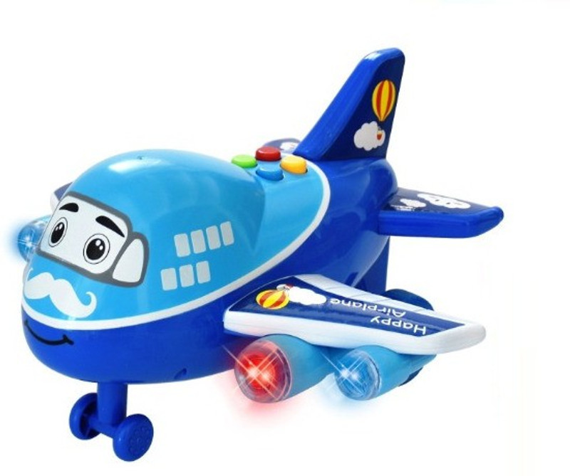 Quasar Commercial Airplane Friction Powered Aviation Toy Push and Go Cute Aircraft with Fun Durably Built Kids Pretend Play Air Plane for Children Boys Girls (Happy Airplane)(Multicolor, Pack of: 1)
