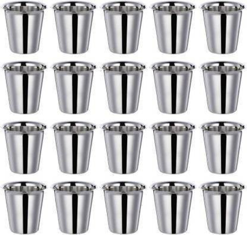GOODNESS INTERNATIONAL Pack of 20 Stainless Steel SS Pack of 20 Stainless Steel SI Pack of 20 Stainless Steel Tea Steel Cup Stainless Steel Glass,Dumru Tea Cup,Reusable Steel Coffee Mug Pyali,Ideal for Serving Coffee and Tea Stainless Steel Policed Finish Steel Payali Set,Mini Cup Set. (Silver)(Silv