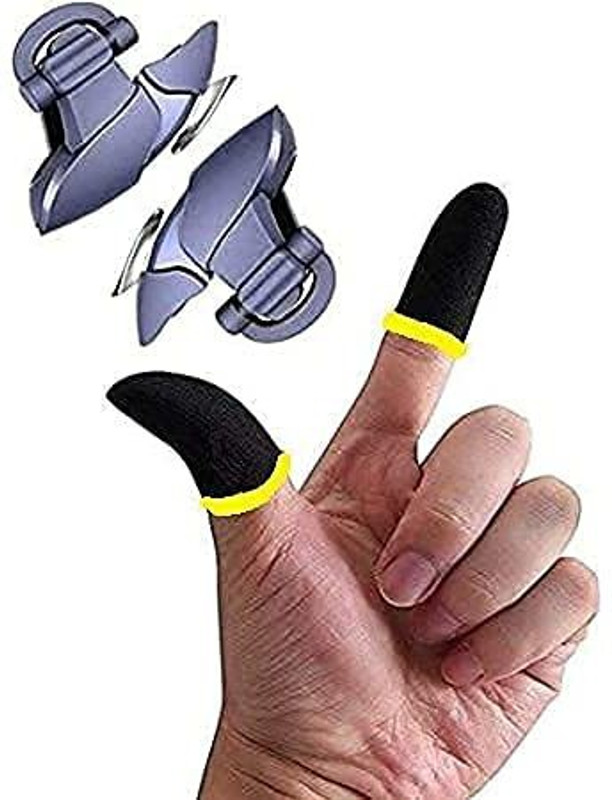 Viraan Combo pack of Blue Shark Mobile Pubg Trigger Battle Royale Sensitive Shoot and Aim with 2 pair Gaming Finger Sleeve Anti-Sweat Touch and 1pouch  Gaming Accessory Kit(Black, For Android, iOS)