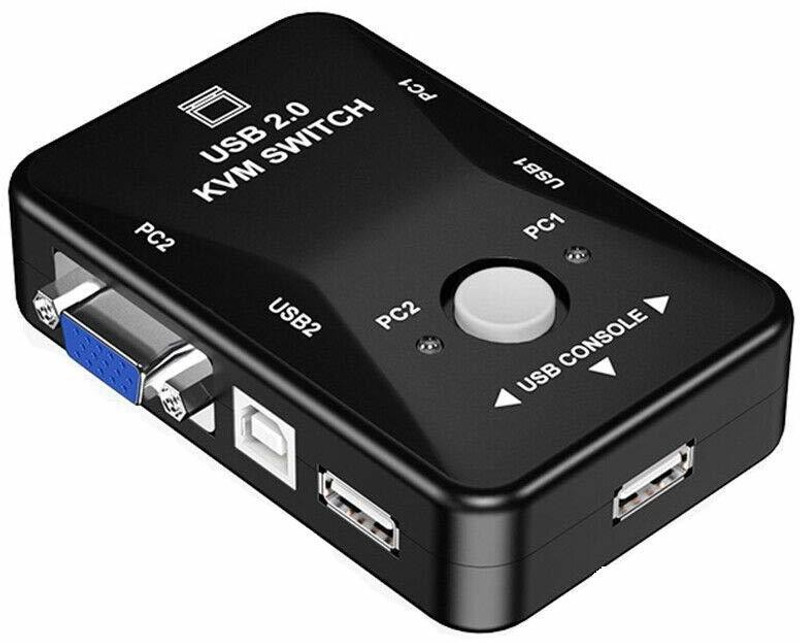 VOOCME 2 Port USB 2.0 KVM VGA SVGA Switch KVM Extender Switcher Box with Control Button Media Streaming Device(Black)