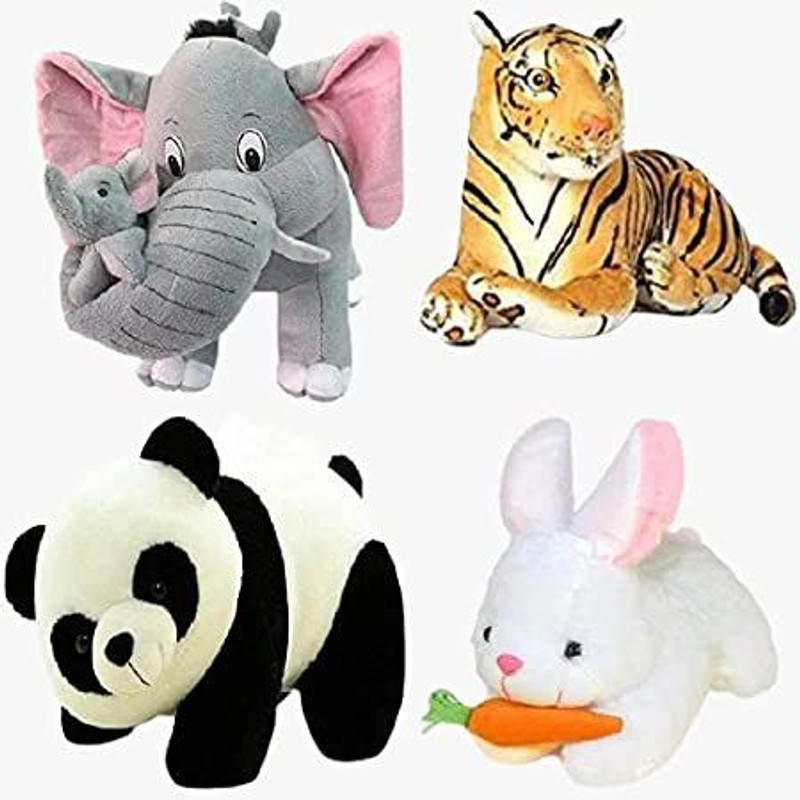 Saubhagye Combo of Elephant with 2 babies, Tiger, Rabbit, Panda soft toys for Kids, Gifts, teddy bear- 30cm - 30 cm(Multicolor)