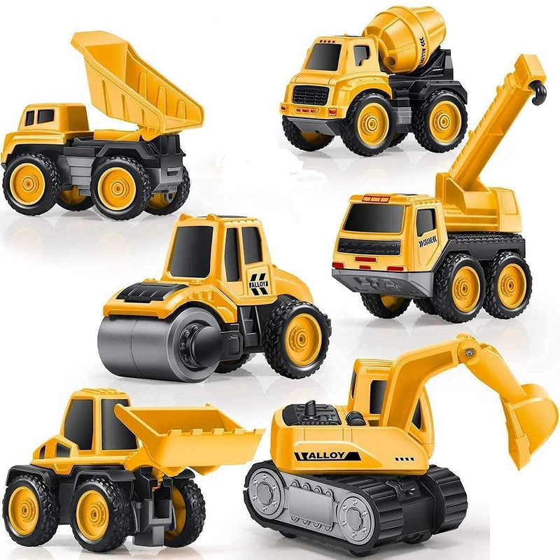 ARNIYAVALA City Toy Car Builder ABS Plastic Construction Vehicle Dumper, JCB, Cement Mixer, Transport Truck, Garbage Truck, Container, Crane Set for Kids (Pack of 6 Pcs)(Multicolor)