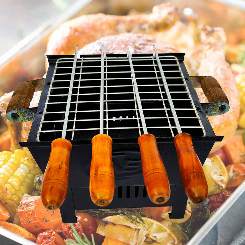 Amulakh GrillBasket,FishGrillBasket,RustproofStainlessSteelBBQGrillingBasket Charcoal Grill