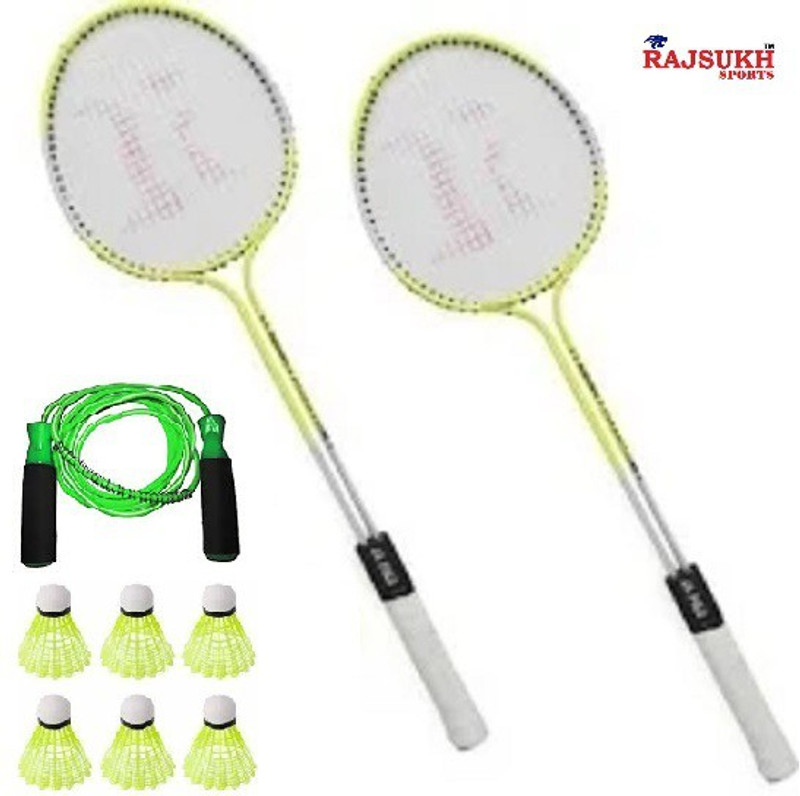 RAJSUKH SPORTS Badminton Racquet Set Of 2 Piece With 6Piece Nylon Shuttle Cock With Jumping Rope Badminton Kit