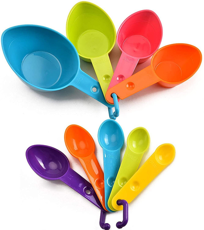 YANCI Measuring Cups & Spoons Set, 9 Piece Plastic Stackable Measuring Cups & Spoons Plastic Measuring Spoon Set(Pack of 9)