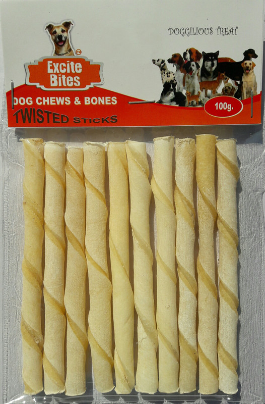 Excite Bites Rawhide White Twisted Sticks (Size 5") (100Grm) Dog Chew(100 g, Pack of 1)
