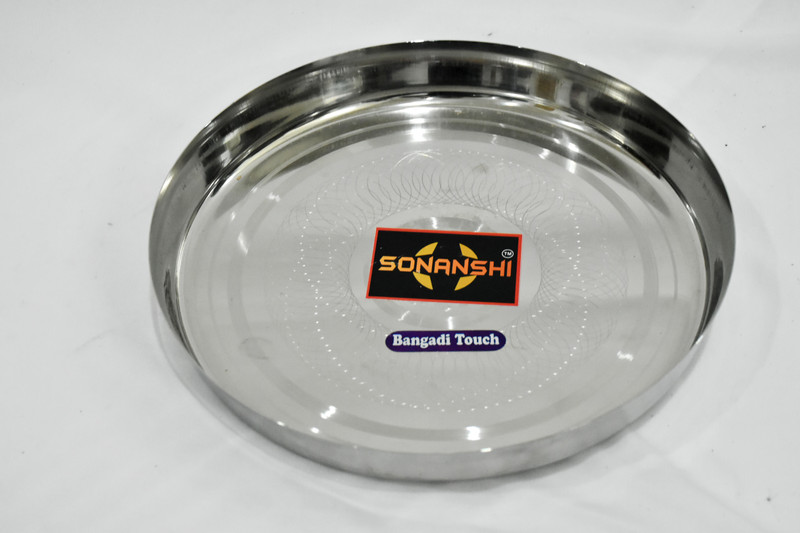 Sonanshi Stainless Steel Heavy Gauge Dinner Plate Thali with Mirror Finish for Kitchen and Home Dinner Plate(Pack of 4)