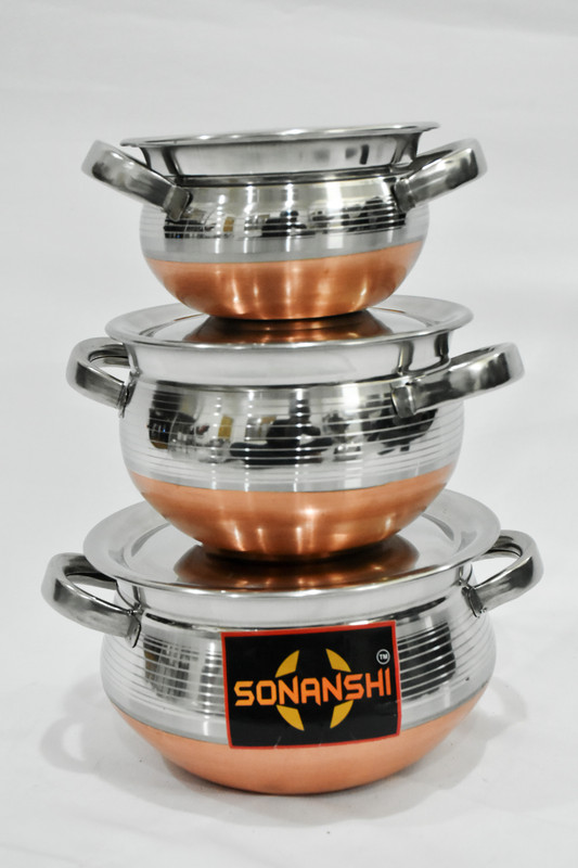 Slate Copper Bottom Handi Pot 5 Piece Set with lid Set 5 Piece Set cookware Handi 2 L, 1.6 L, 1.1 L, 0.8 L, 0.5 L with Lid(Stainless Steel, Copper, Induction Bottom)